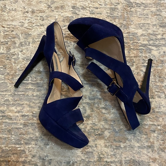 Prada Platform Suede Strappy Sandal | Deep Blue | Size 39.5 EU - Picture 1 of 5